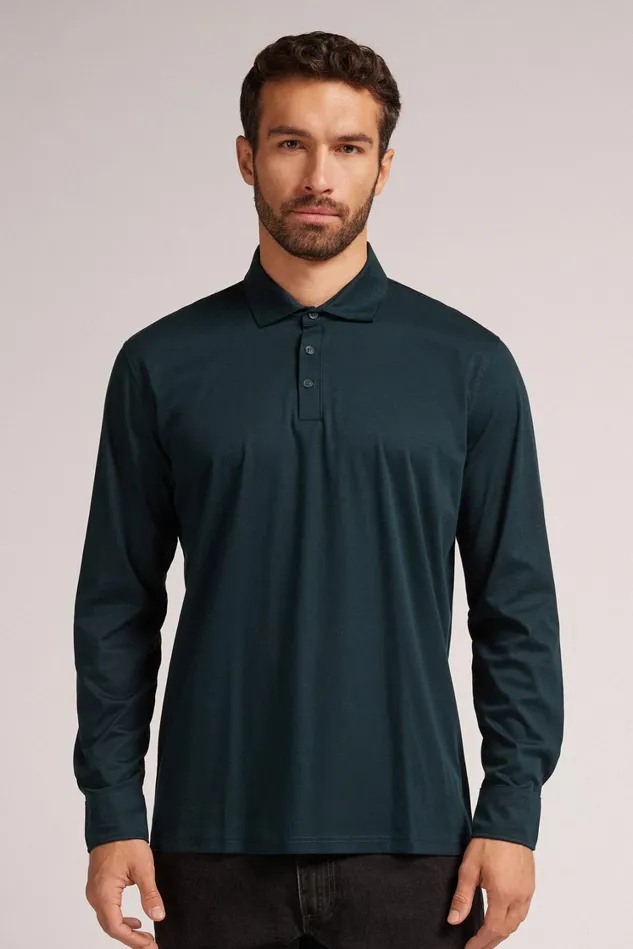 Intimissimi Sweatshirts Men Mercerized Cotton Polo Green 132j 8211 Verde Scuro Intimissimi Sweatshirts Men Mercerized Cotton Polo Green 132j 8211 Verde Scuro