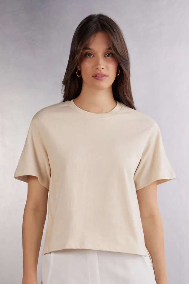 Intimissimi TShirt Women Boxy Fit Short Sleeve Top In Cotton White 659j 8211 Bianco Polvere Intimissimi TShirt Women Boxy Fit Short Sleeve Top In Cotton White 659j 8211 Bianco Polvere