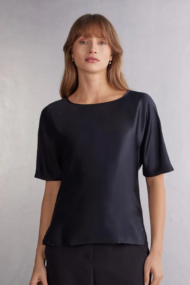 Intimissimi TShirt Women Short Sleeve Silk And Modal Top Black 019 8211 Black Intimissimi TShirt Women Short Sleeve Silk And Modal Top Black 019 8211 Black