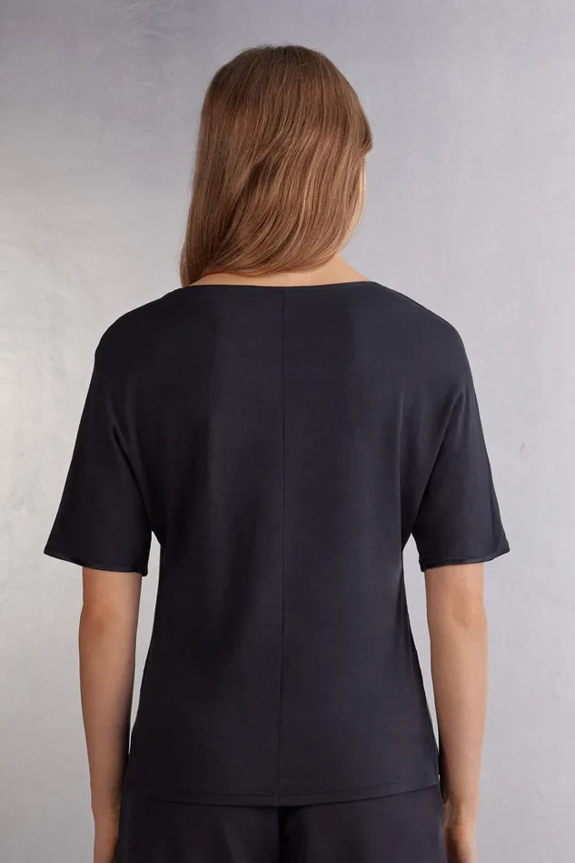 Intimissimi TShirt Women Short Sleeve Silk And Modal Top Black 019 8211 Black