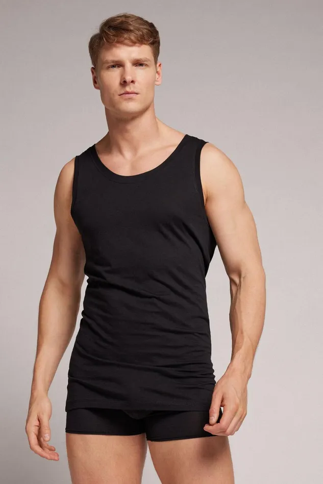 Intimissimi Tank Tops Undershirts Men Extrafine Superior Cotton Round Neck Tank Top Black 019 8211 Black