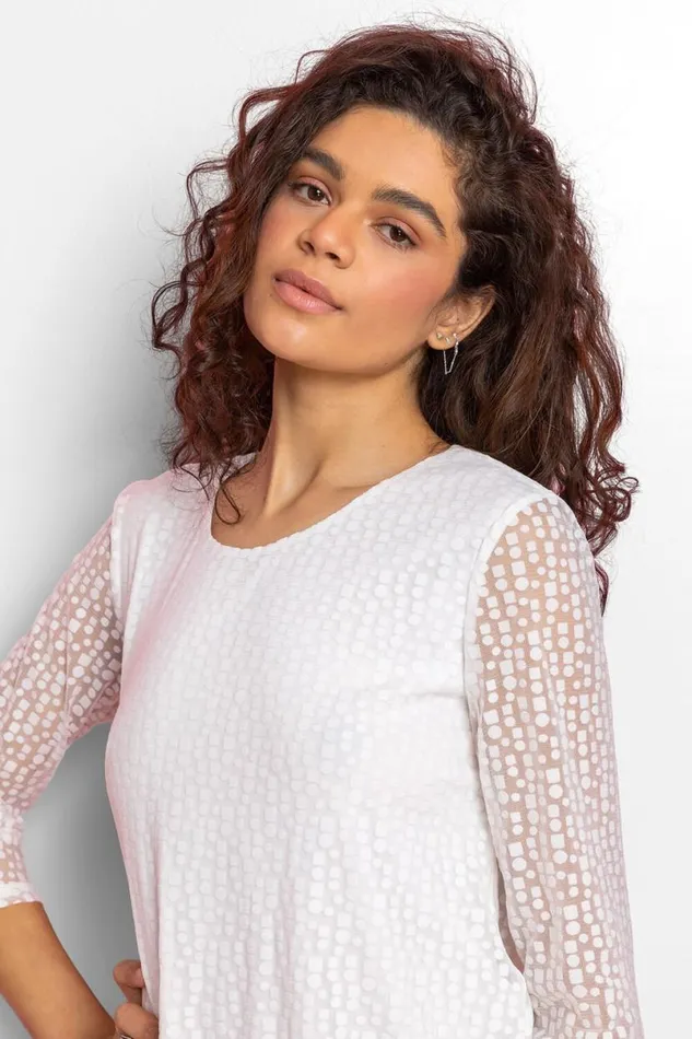 Ivory Burnout Print Asymmetric Stretch Top Women Roman Tops