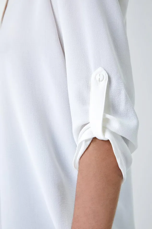 Ivory Longline Tunic Stretch Blouse Women Roman Tops