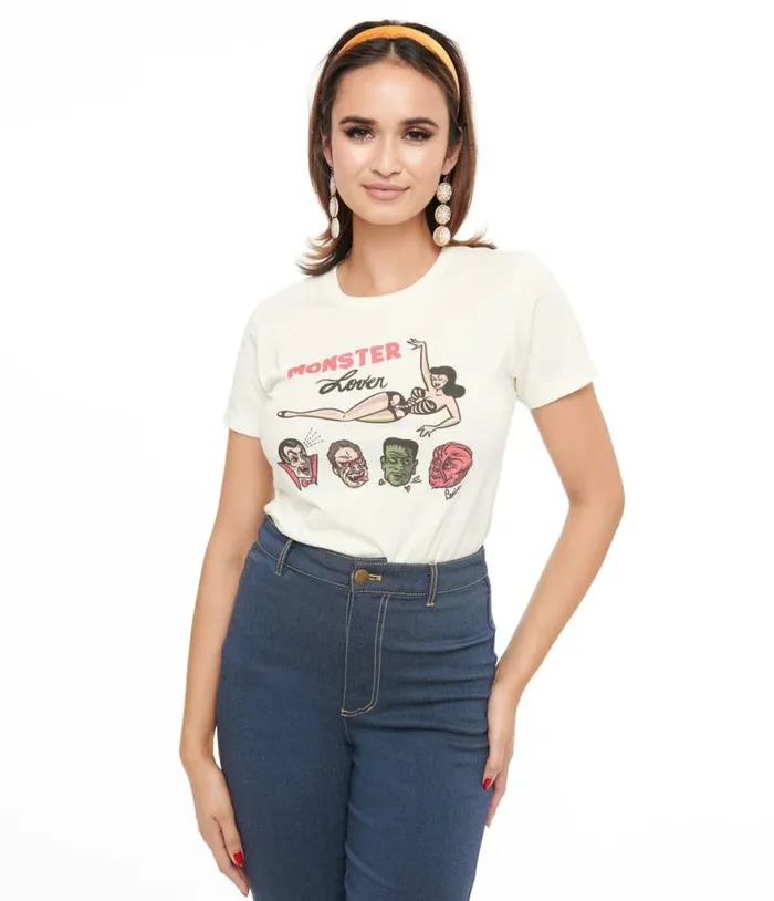 Ivory Monster Lover Fitted Graphic Tee Clothing Unique Vintage Graphic Tees