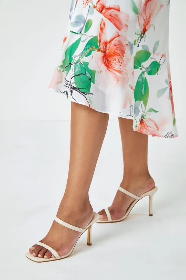 Ivory Petite Floral Sleeveless Chiffon Frill Dress Women Roman Dresses