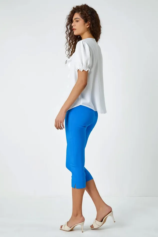 Ivory Ruffle Front Tie Detail Blouse Women Roman Tops