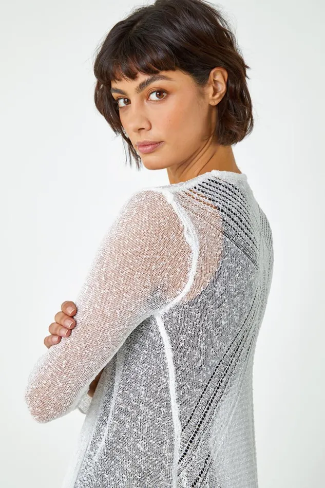 Ivory Textured Pointelle Detail Shrug Women Roman Knitwear