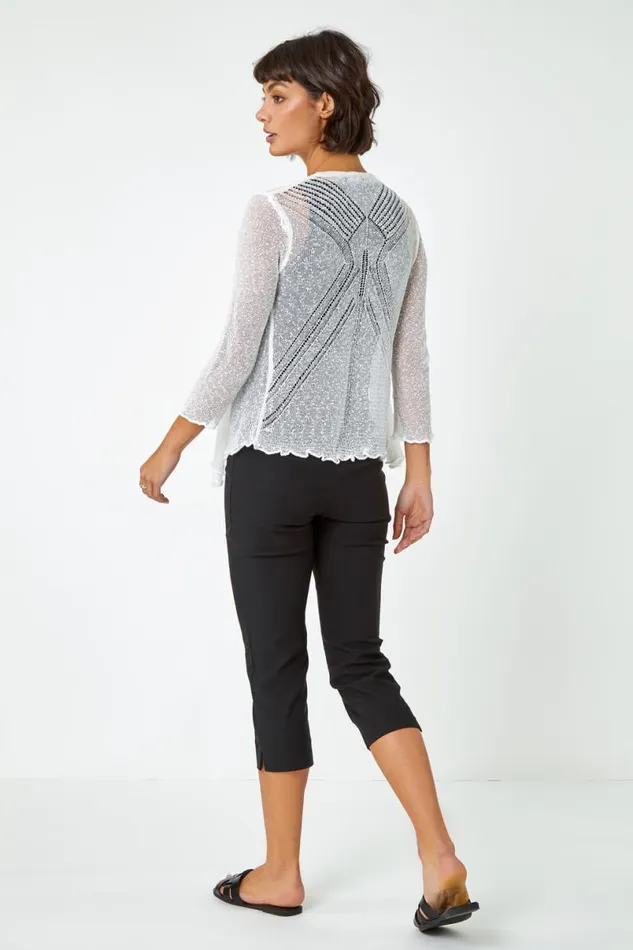 Ivory Textured Pointelle Detail Shrug Women Roman Knitwear
