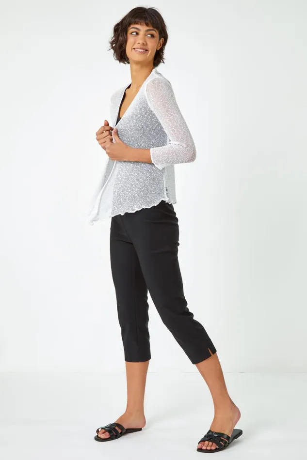 Ivory Textured Pointelle Detail Shrug Women Roman Knitwear