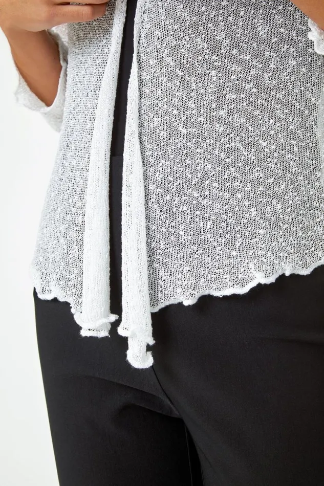 Ivory Textured Pointelle Detail Shrug Women Roman Knitwear
