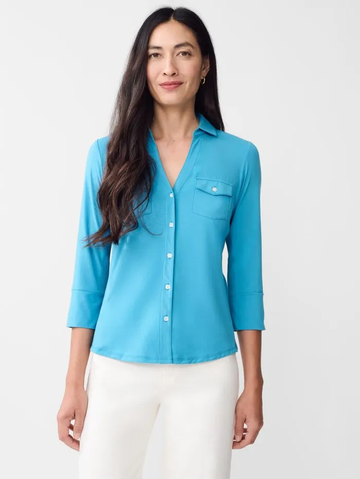 JMcLaughlin Brynn Lyford Jersey Shirt Maya Blue Women Shirts and Tops
