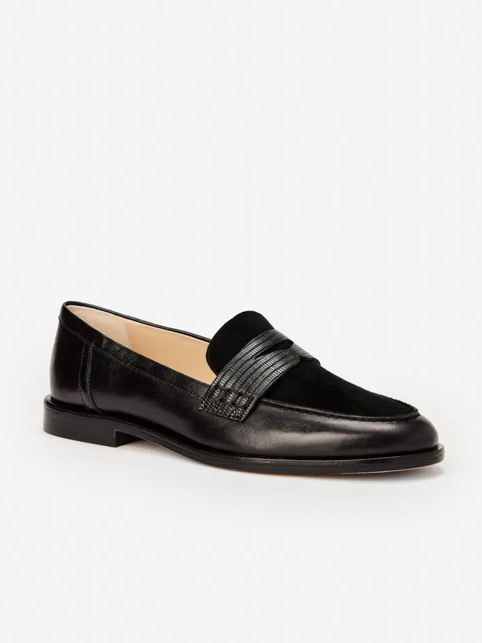 JMcLaughlin Concetta Suede and Leather Loafers Black Women Flats