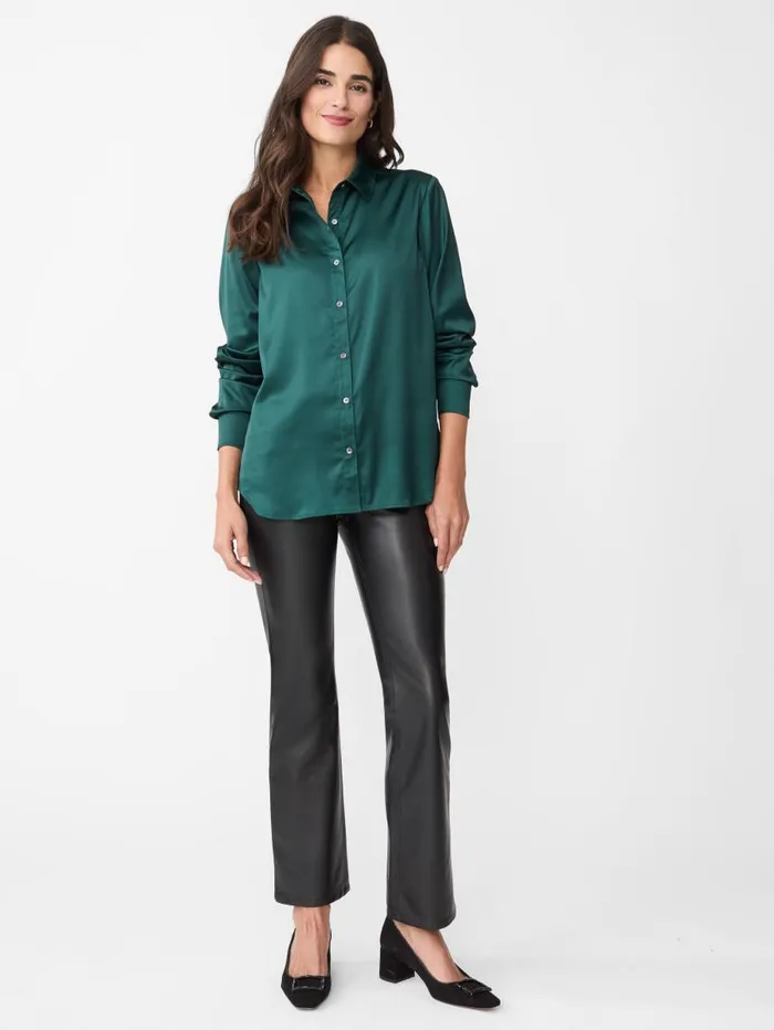 JMcLaughlin Denver Satin Shirt Emerald Green Women Shirts and Tops