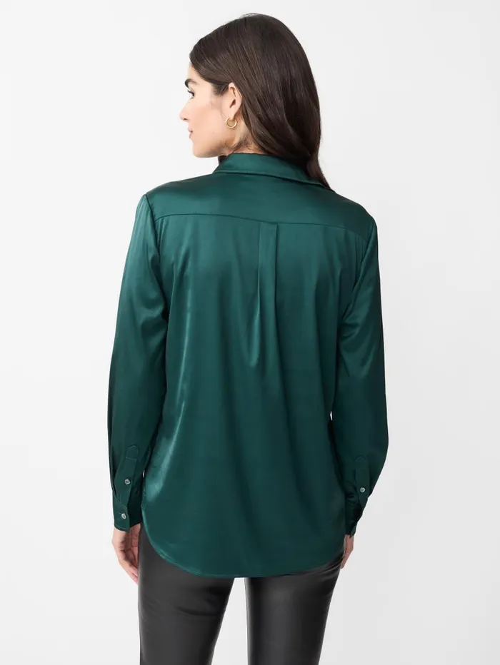 JMcLaughlin Denver Satin Shirt Emerald Green Women Shirts and Tops