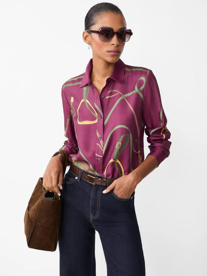 JMcLaughlin Denver Silk Blend Shirt In Modern Palomino Burgundyolive Women Shirts and Tops JMcLaughlin Denver Silk Blend Shirt In Modern Palomino Burgundyolive Women Shirts and Tops