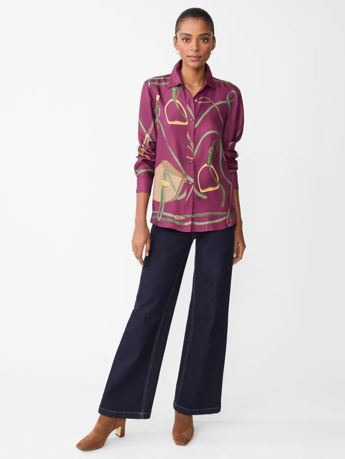 JMcLaughlin Denver Silk Blend Shirt In Modern Palomino Burgundyolive Women Shirts and Tops JMcLaughlin Denver Silk Blend Shirt In Modern Palomino Burgundyolive Women Shirts and Tops