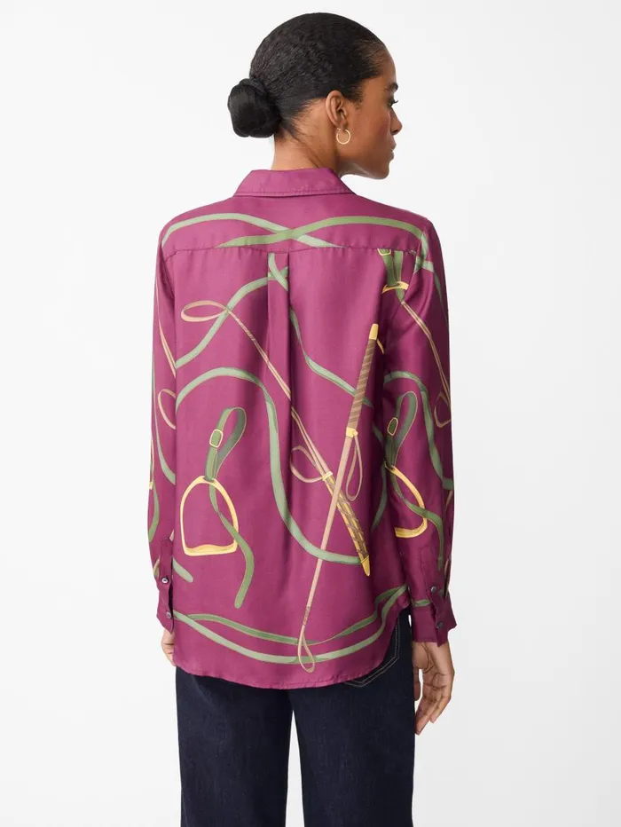 JMcLaughlin Denver Silk Blend Shirt In Modern Palomino Burgundyolive Women Shirts and Tops JMcLaughlin Denver Silk Blend Shirt In Modern Palomino Burgundyolive Women Shirts and Tops