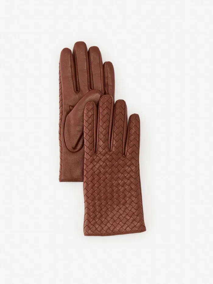 JMcLaughlin Dolomiti Woven Leather Gloves Cognac Women Hats and Gloves