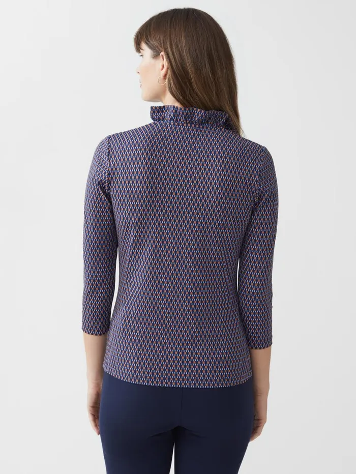 JMcLaughlin Durham Ruffle Top In Rubiks Check Navybrown Women Shirts and Tops JMcLaughlin Durham Ruffle Top In Rubiks Check Navybrown Women Shirts and Tops