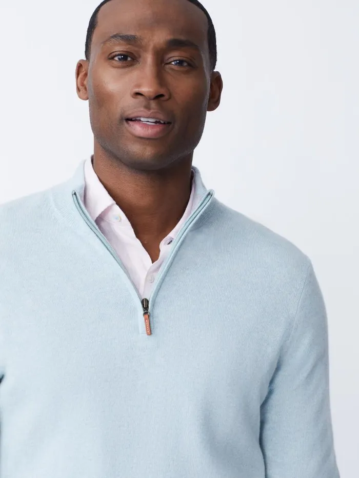 JMcLaughlin Henry Cashmere 14 Zip Heather Aqua Men Sweaters JMcLaughlin Henry Cashmere 14 Zip Heather Aqua Men Sweaters