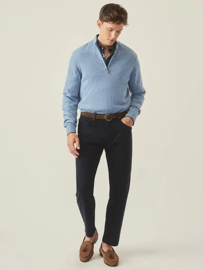 JMcLaughlin Henry Cashmere 14 Zip Washed Denim Men Sweaters JMcLaughlin Henry Cashmere 14 Zip Washed Denim Men Sweaters