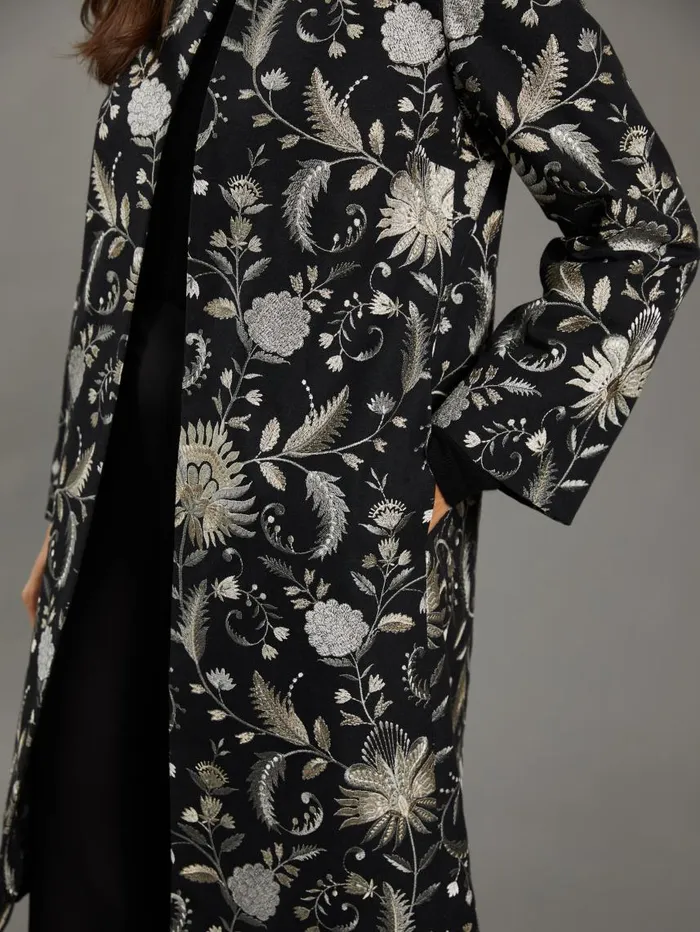 JMcLaughlin Judy Coat In Garden Embroidery RSVP X Steven Stolman Black Women Jackets and Outerwear JMcLaughlin Judy Coat In Garden Embroidery RSVP X Steven Stolman Black Women Jackets and Outerwear