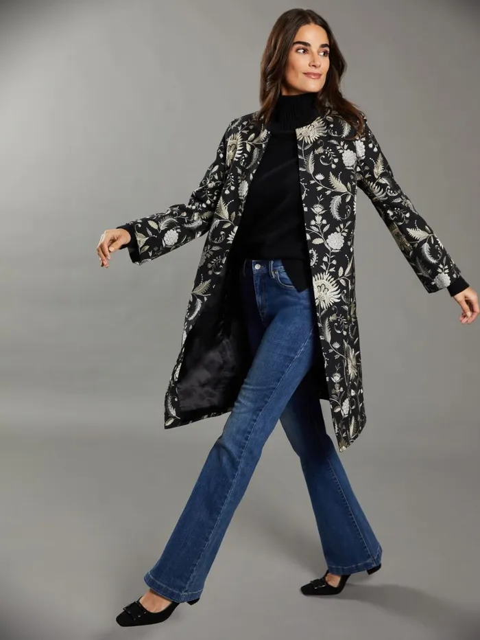 JMcLaughlin Judy Coat In Garden Embroidery RSVP X Steven Stolman Black Women Jackets and Outerwear JMcLaughlin Judy Coat In Garden Embroidery RSVP X Steven Stolman Black Women Jackets and Outerwear