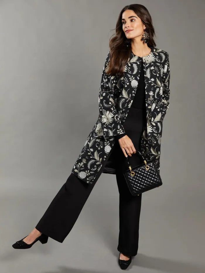 JMcLaughlin Judy Coat In Garden Embroidery RSVP X Steven Stolman Black Women Jackets and Outerwear JMcLaughlin Judy Coat In Garden Embroidery RSVP X Steven Stolman Black Women Jackets and Outerwear