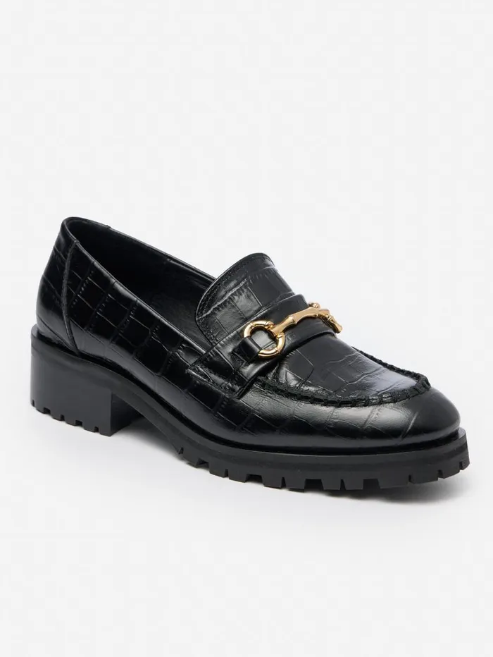 JMcLaughlin Monika Lug Sole Leather Loafers In Croc Black Women Loafers