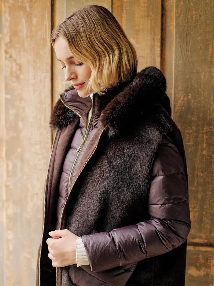 JMcLaughlin Nomi Puffer Jacket With Faux Fur Vest Dark Brown Women Jackets and Outerwear JMcLaughlin Nomi Puffer Jacket With Faux Fur Vest Dark Brown Women Jackets and Outerwear