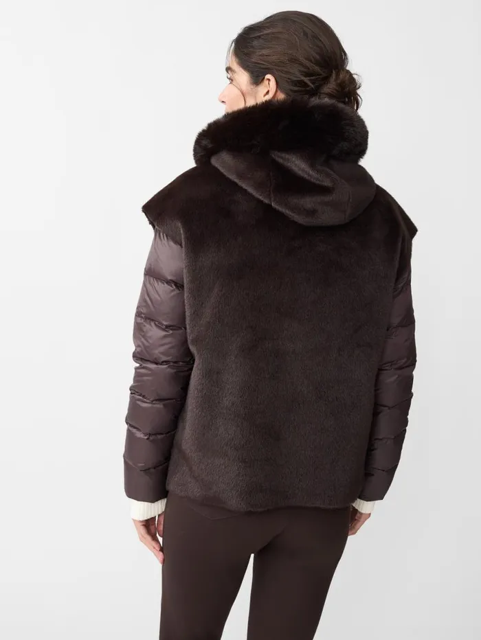 JMcLaughlin Nomi Puffer Jacket With Faux Fur Vest Dark Brown Women Jackets and Outerwear JMcLaughlin Nomi Puffer Jacket With Faux Fur Vest Dark Brown Women Jackets and Outerwear