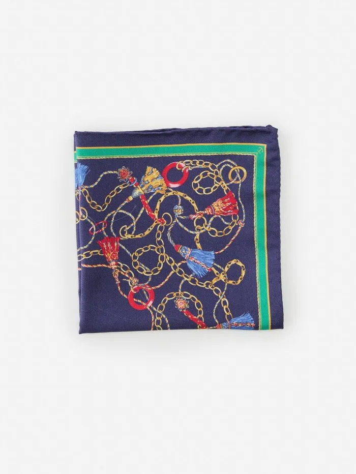 JMcLaughlin Silk Pocket Square In Heraldic Chain Navymulti Men Pocket Squares
