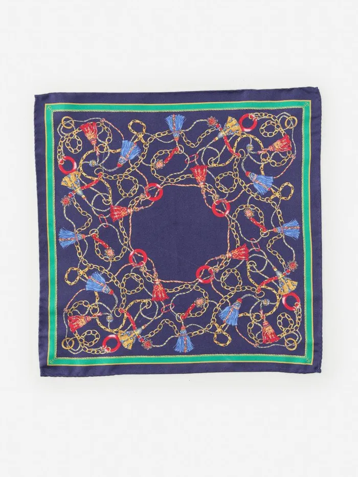 JMcLaughlin Silk Pocket Square In Heraldic Chain Navymulti Men Pocket Squares JMcLaughlin Silk Pocket Square In Heraldic Chain Navymulti Men Pocket Squares