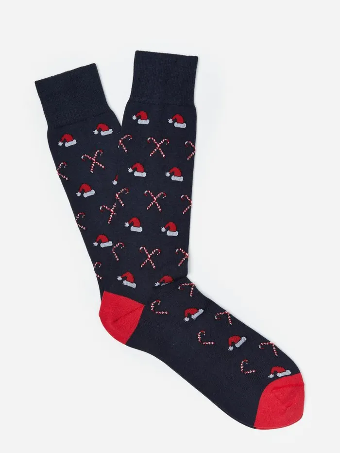 JMcLaughlin Socks In Santa Hat and Candy Cane Navy Men Socks