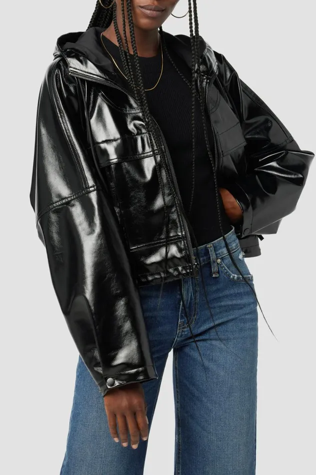 Jackets and Outerwear Women Hudson Jeans Sport Zip Jacket Black Patent