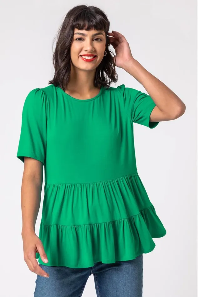 Jade Peplum Hem Tiered Smock Top Women Roman Tops