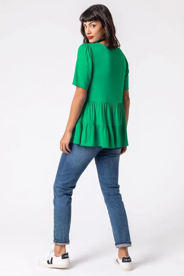 Jade Peplum Hem Tiered Smock Top Women Roman Tops