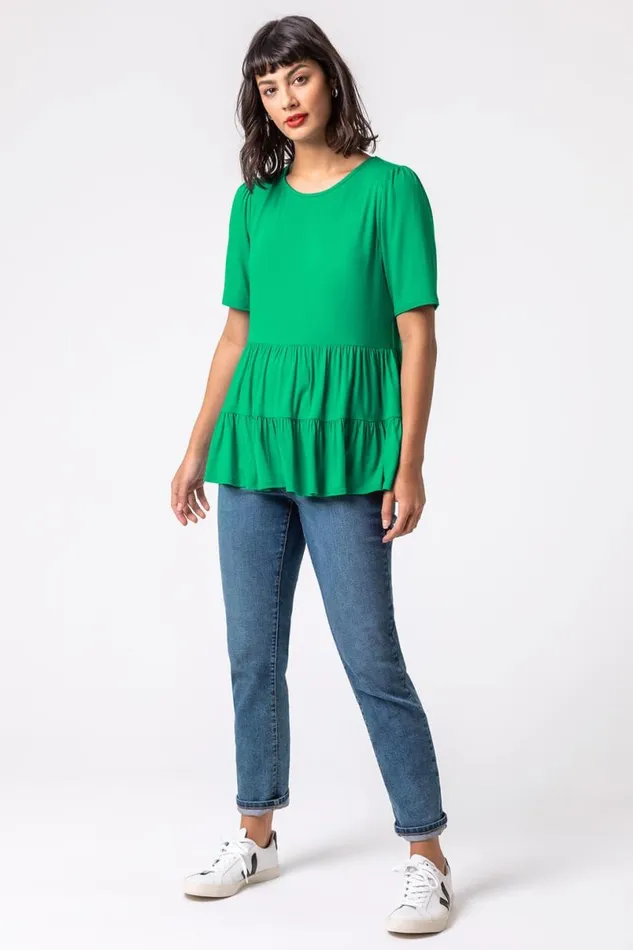 Jade Peplum Hem Tiered Smock Top Women Roman Tops