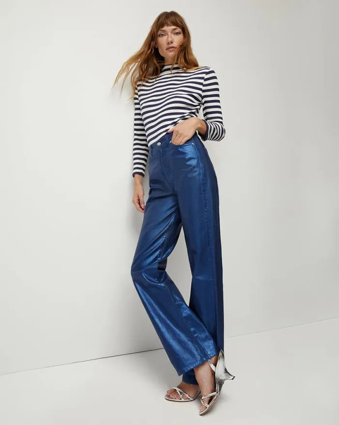 Jeans Shop Veronica Beard Dylan StraightLeg Jean Metallic Coating True Navy