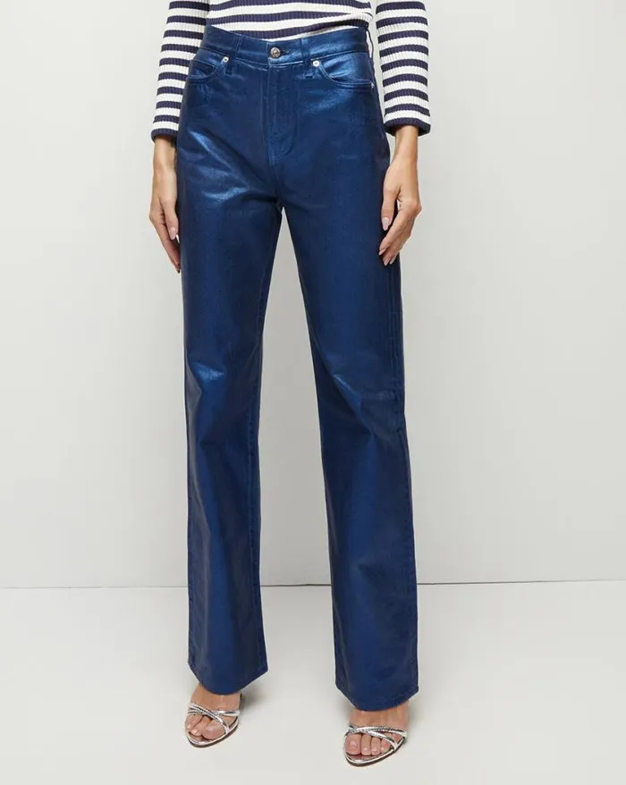 Jeans Shop Veronica Beard Dylan StraightLeg Jean Metallic Coating True Navy
