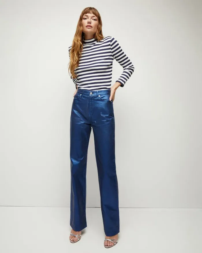 Jeans Shop Veronica Beard Dylan StraightLeg Jean Metallic Coating True Navy