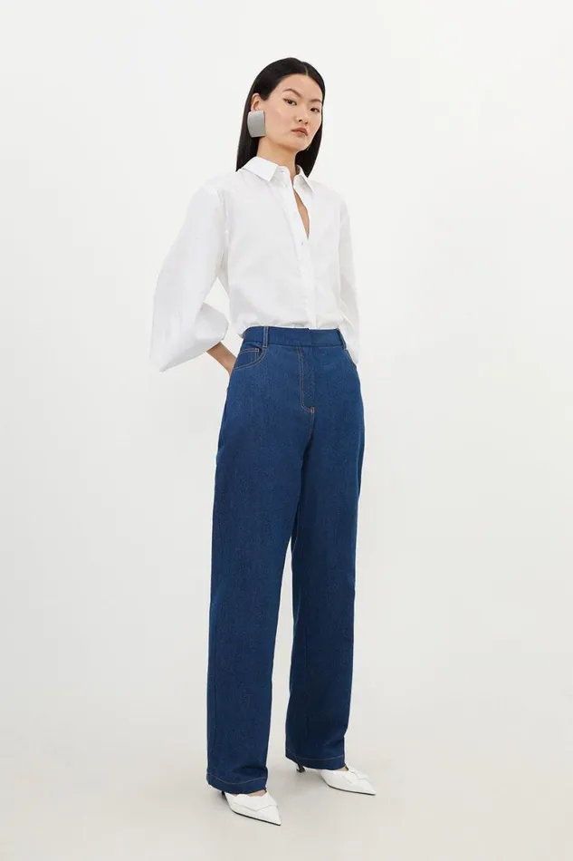 Jeans Women Karen Millen Mid Rise Straight Leg Denim Jeans Indigo
