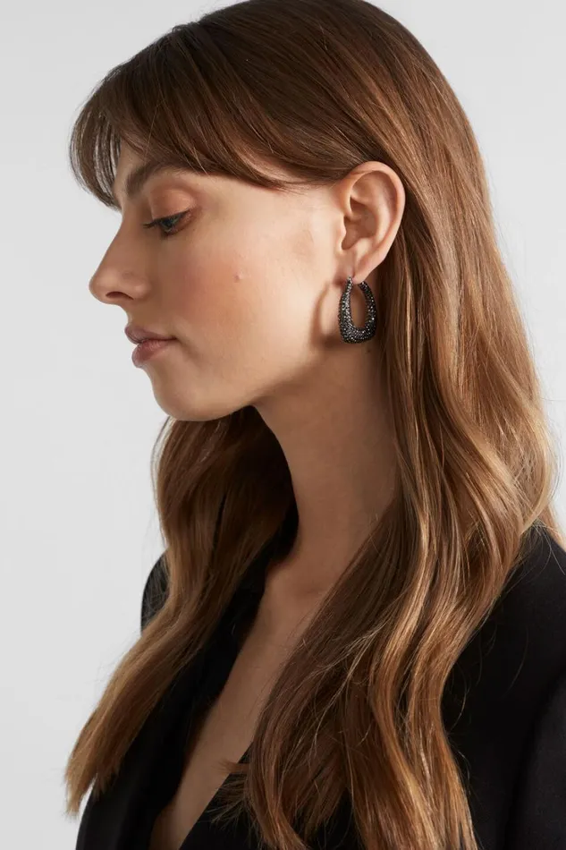 Jewellery Woman Seed Heritage Crystal Hoop Earring Gunmetal
