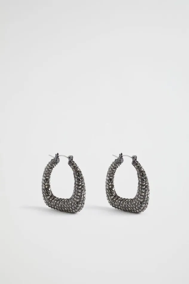 Jewellery Woman Seed Heritage Crystal Hoop Earring Gunmetal