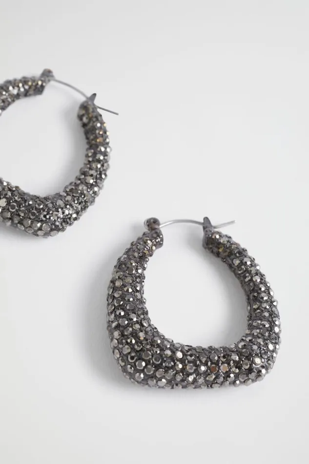 Jewellery Woman Seed Heritage Crystal Hoop Earring Gunmetal