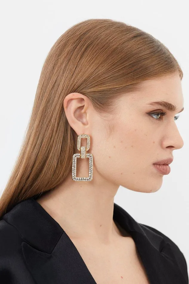 Jewellery Women Karen Millen Diamante Statement Square Drop Earrings Gold