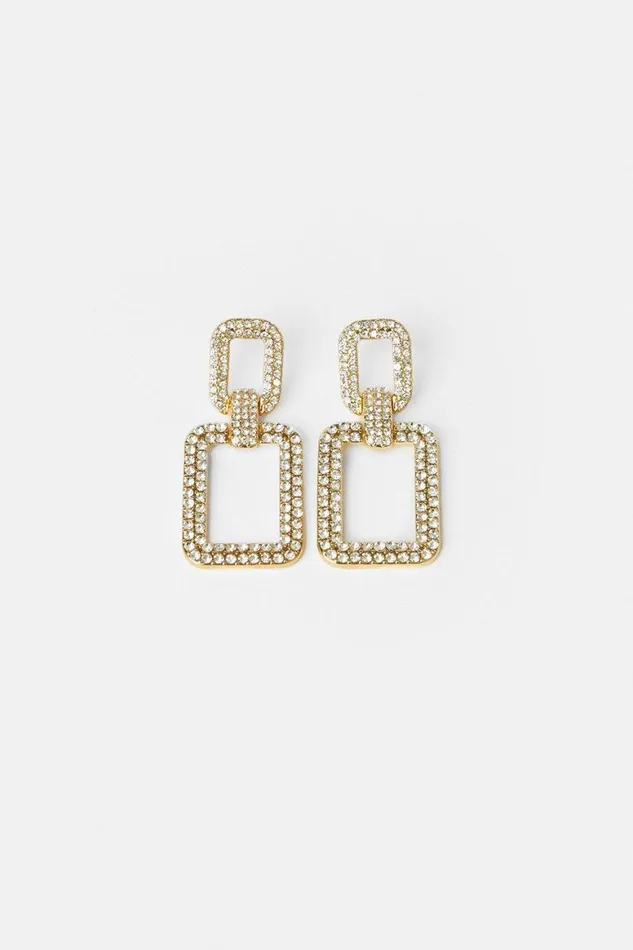 Jewellery Women Karen Millen Diamante Statement Square Drop Earrings Gold