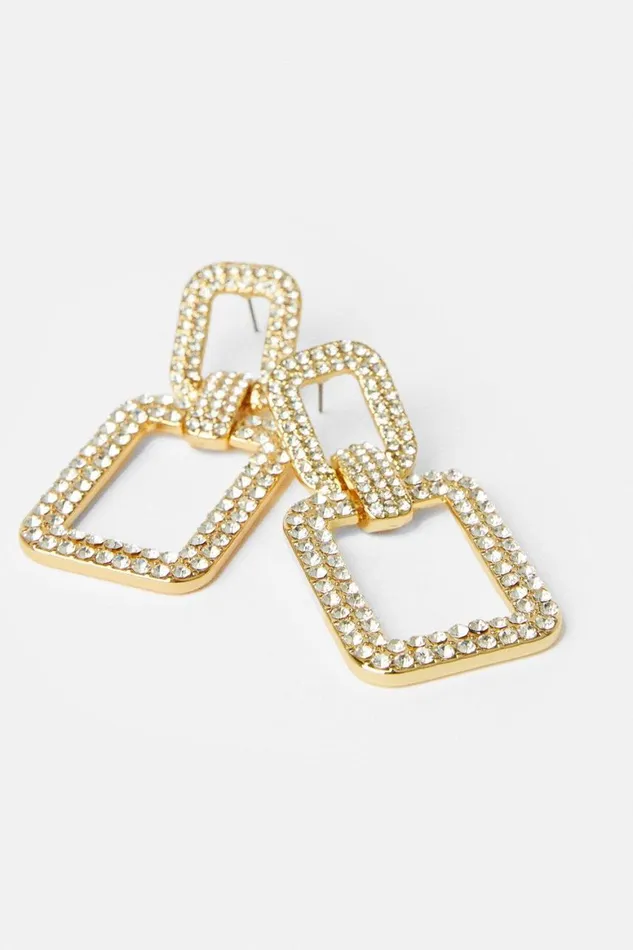 Jewellery Women Karen Millen Diamante Statement Square Drop Earrings Gold