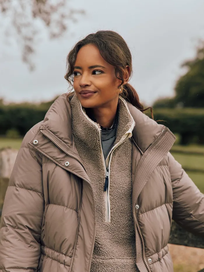 Joules Coats and Jackets Natural Showerproof Down Feather Long Puffer Coat 8211 Women