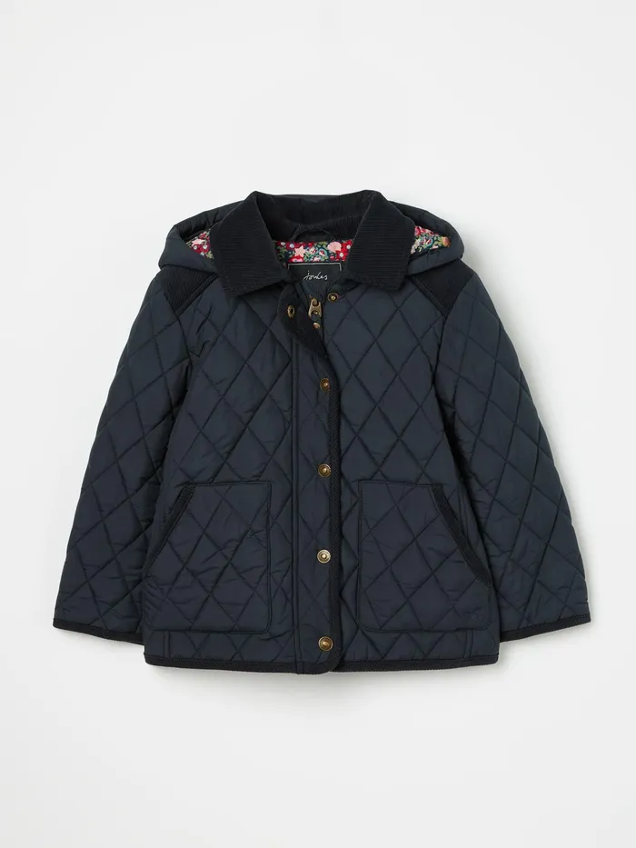 Joules Coats and Jackets Navy Diamond Quilted Coat With Hood 8211 Girls